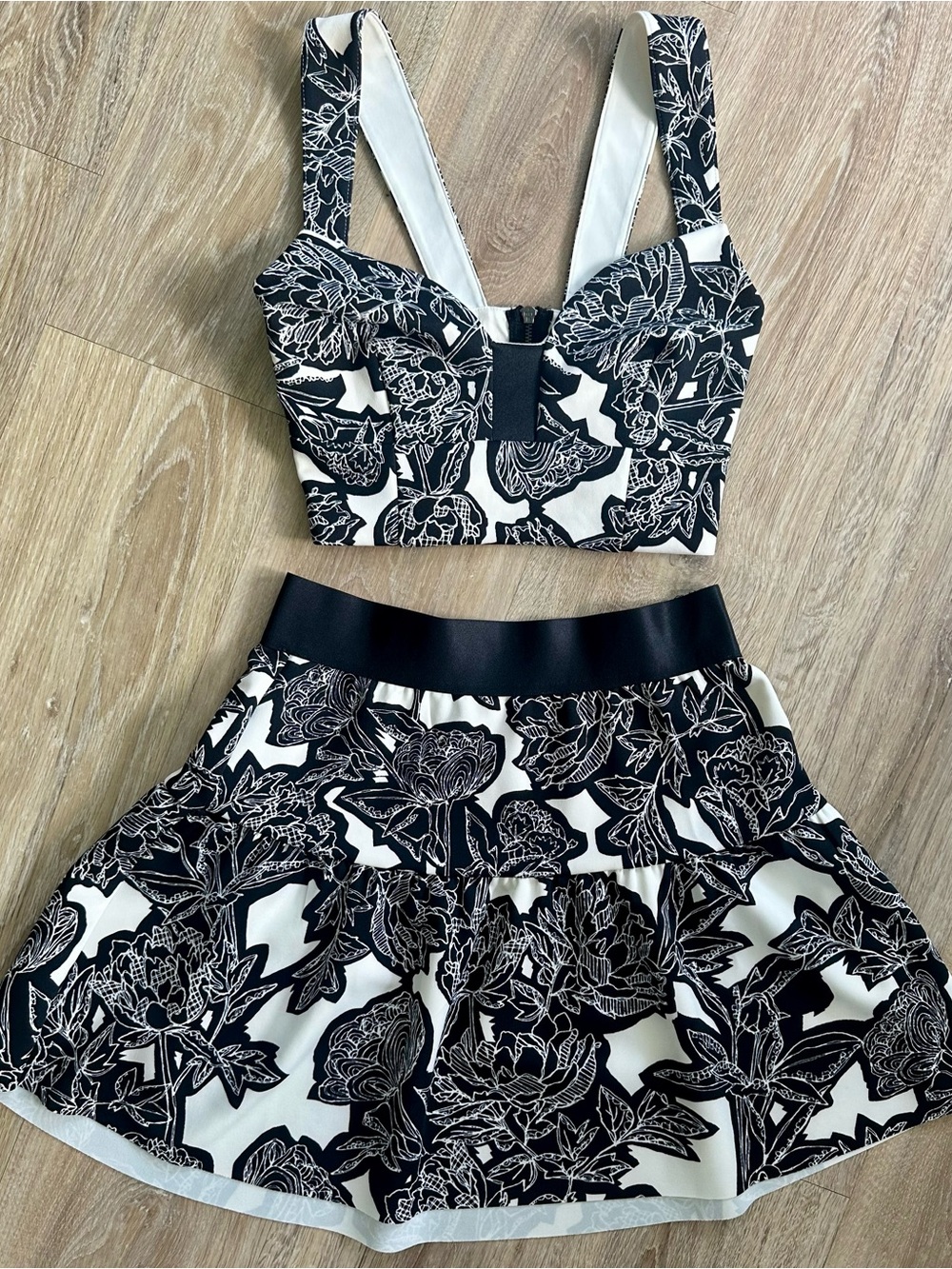 Express B&W Crop Top + Skirt Set